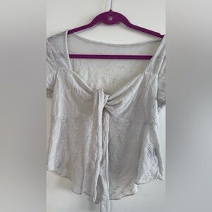 SHEIN White Textured Tie-Front Blouse